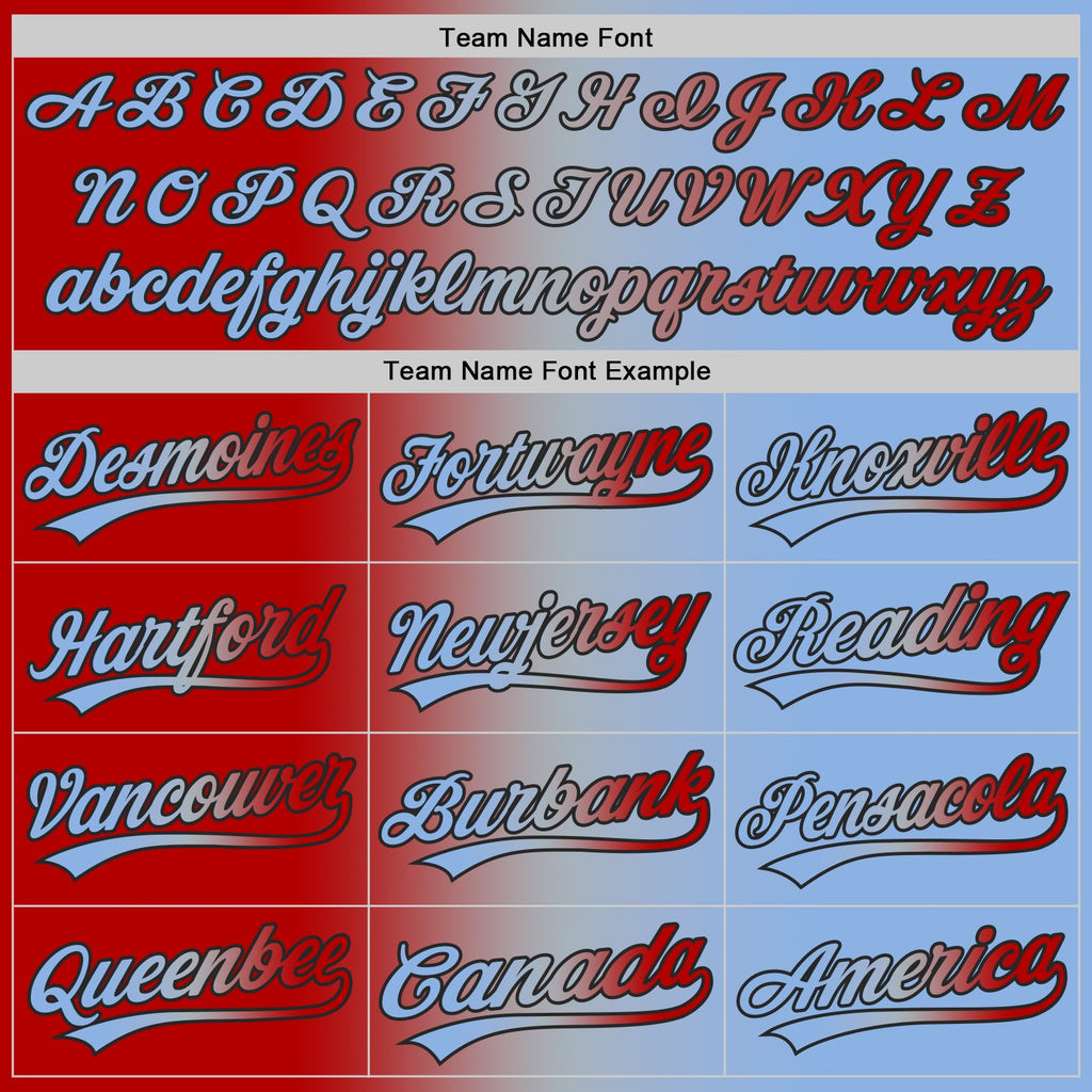 Custom Light Blue Red Gray-Black Authentic Gradient Fashion Baseball Jersey
