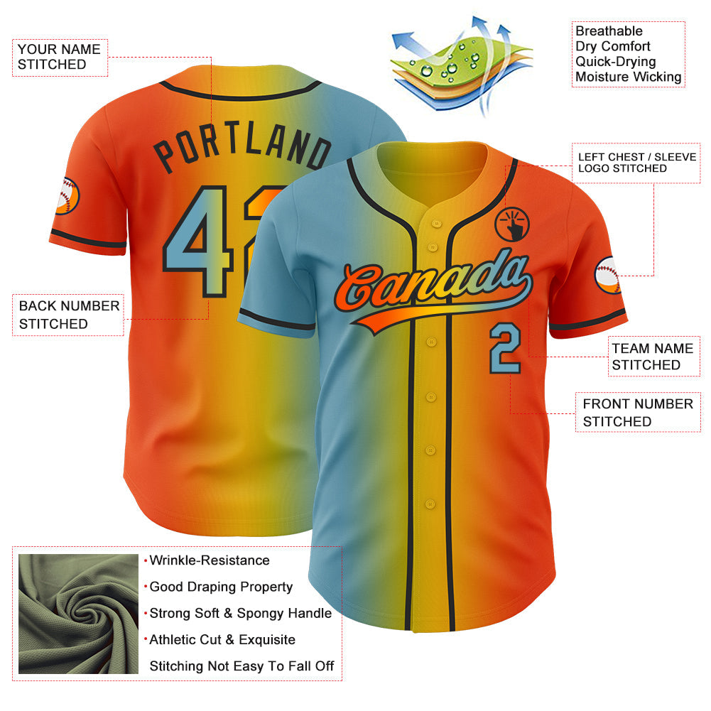 Custom Orange Shadow Blue Yellow-Black Authentic Gradient Fashion Baseball Jersey