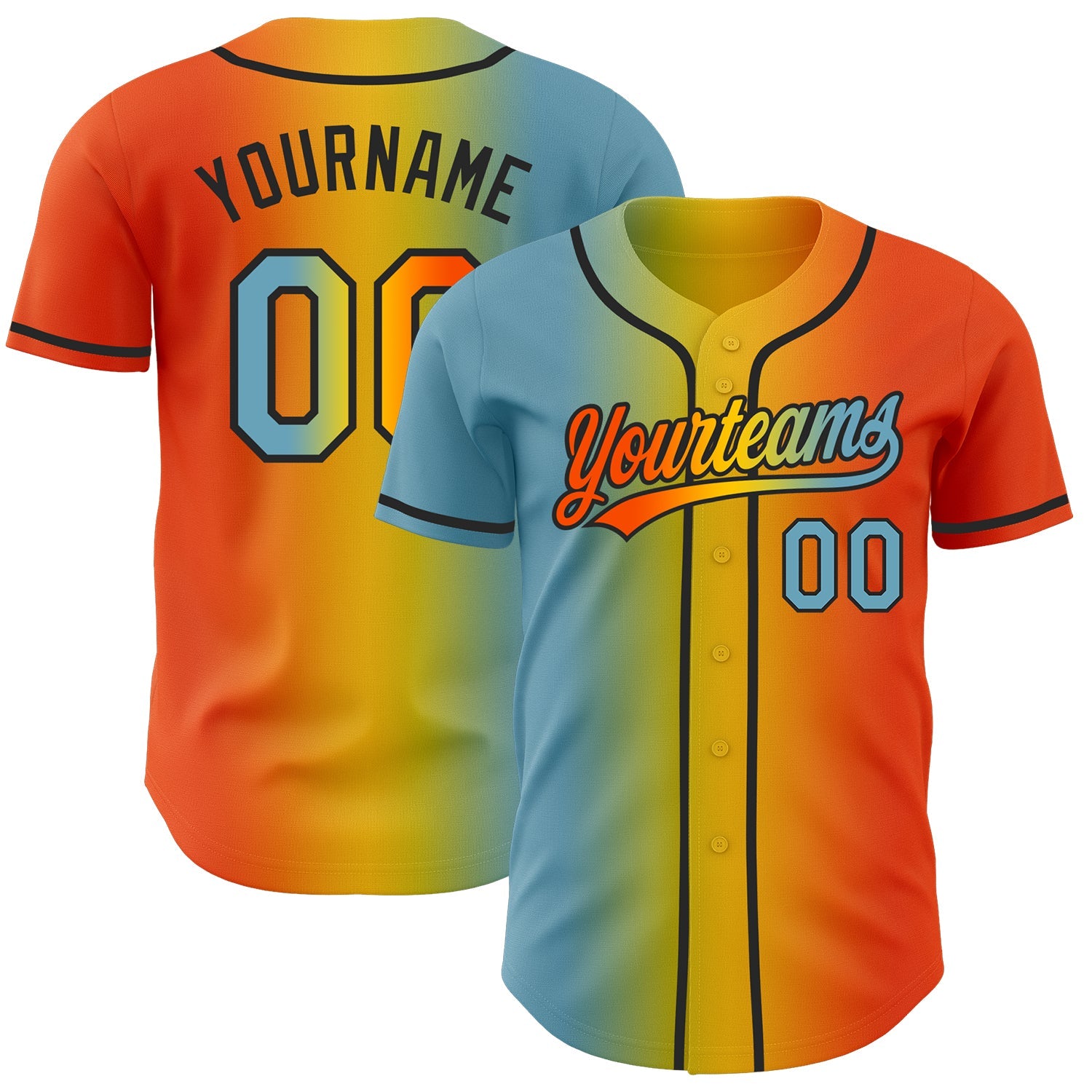 Custom Orange Shadow Blue Yellow-Black Authentic Gradient Fashion Baseball Jersey