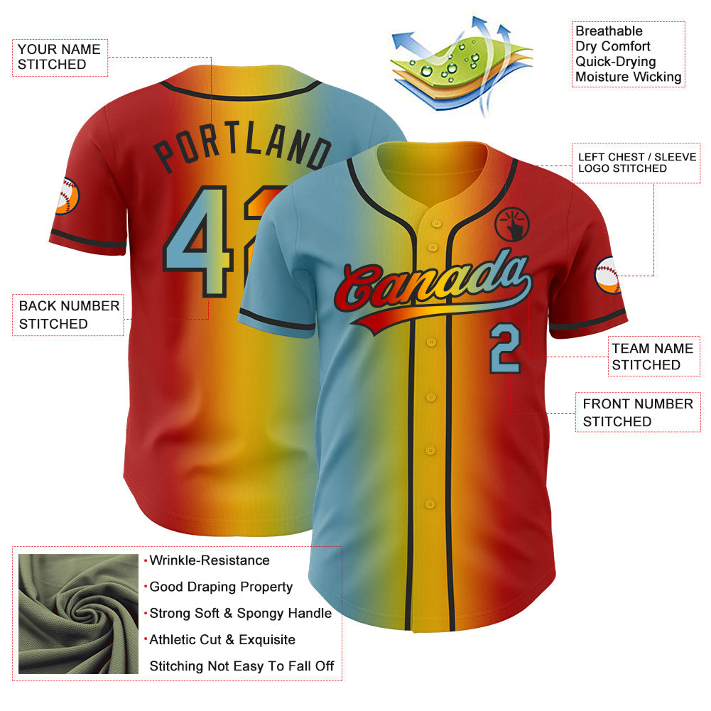 Custom Red Shadow Blue Yellow-Black Authentic Gradient Fashion Baseball Jersey