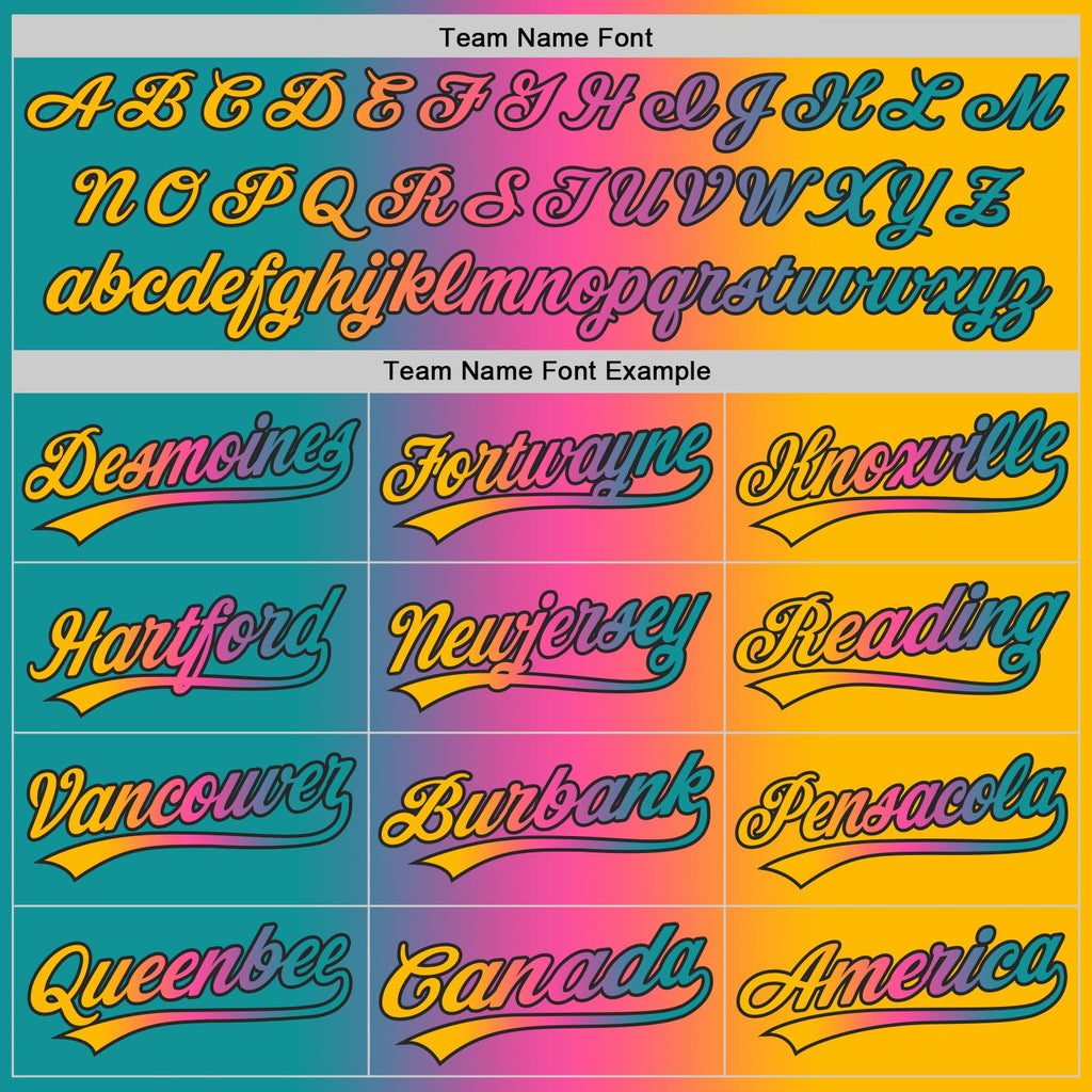 Custom Gold Teal Pink-Black Authentic Gradient Fashion Baseball Jersey