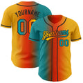 Custom Gold Teal Orange-Black Authentic Gradient Fashion Baseball Jersey