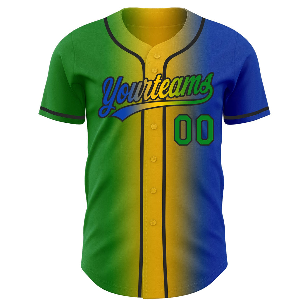 Custom Thunder Blue Grass Green Yellow-Black Authentic Gradient Fashion Baseball Jersey