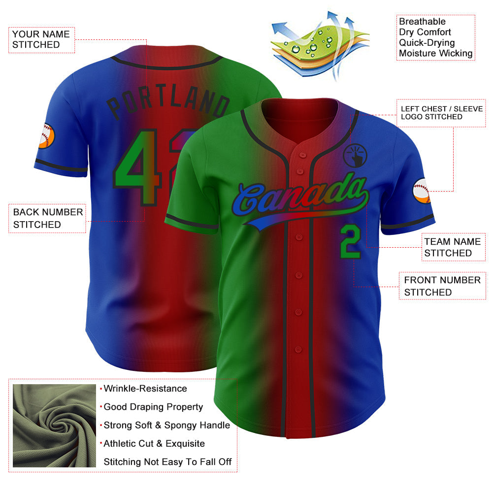 Custom Thunder Blue Grass Green Red-Black Authentic Gradient Fashion Baseball Jersey