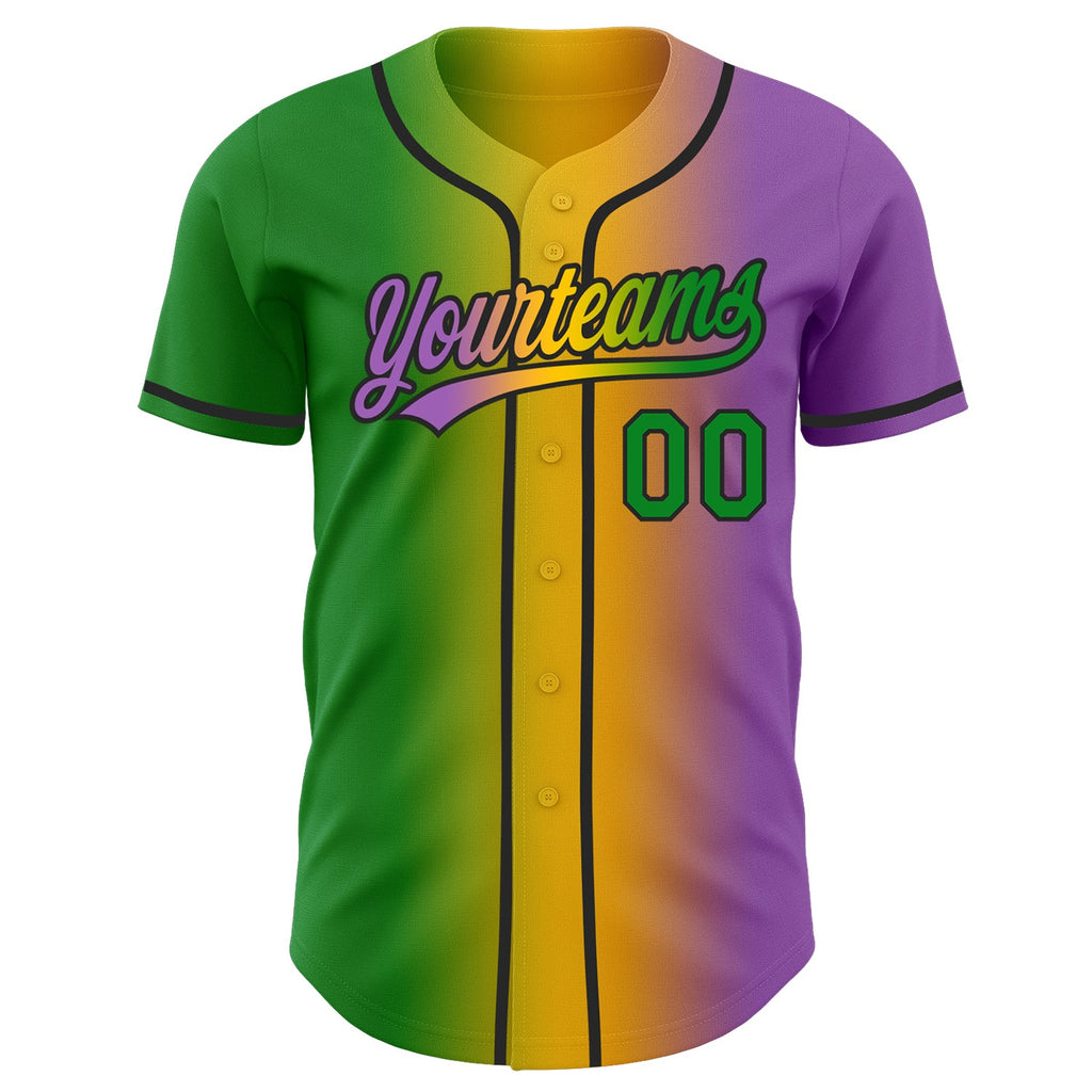 Custom Medium Purple Grass Green Yellow-Black Authentic Gradient Fashion Baseball Jersey