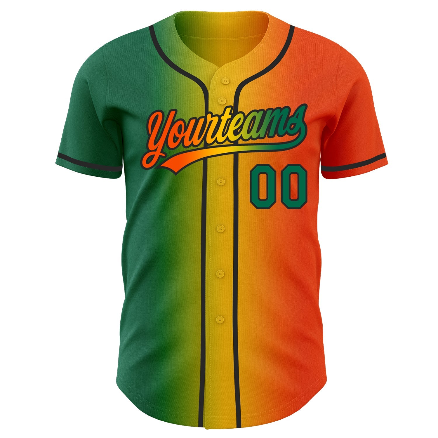 Custom Orange Kelly Green Yellow-Black Authentic Gradient Fashion Baseball Jersey