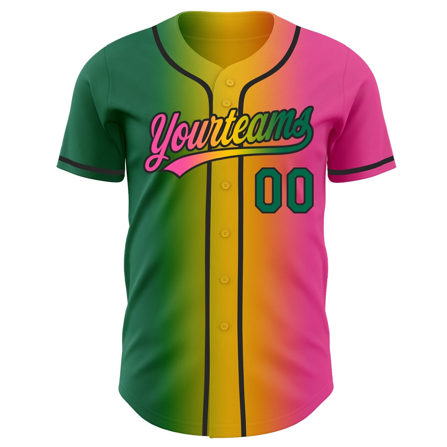 Custom Pink Kelly Green Yellow-Black Authentic Gradient Fashion Baseball Jersey