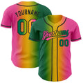Custom Pink Kelly Green Yellow-Black Authentic Gradient Fashion Baseball Jersey