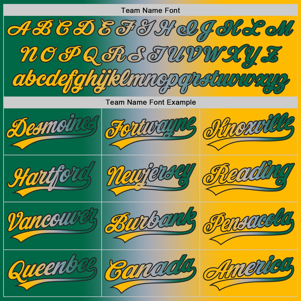 Custom Gold Kelly Green Gray-Black Authentic Gradient Fashion Baseball Jersey