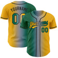 Custom Gold Kelly Green Gray-Black Authentic Gradient Fashion Baseball Jersey