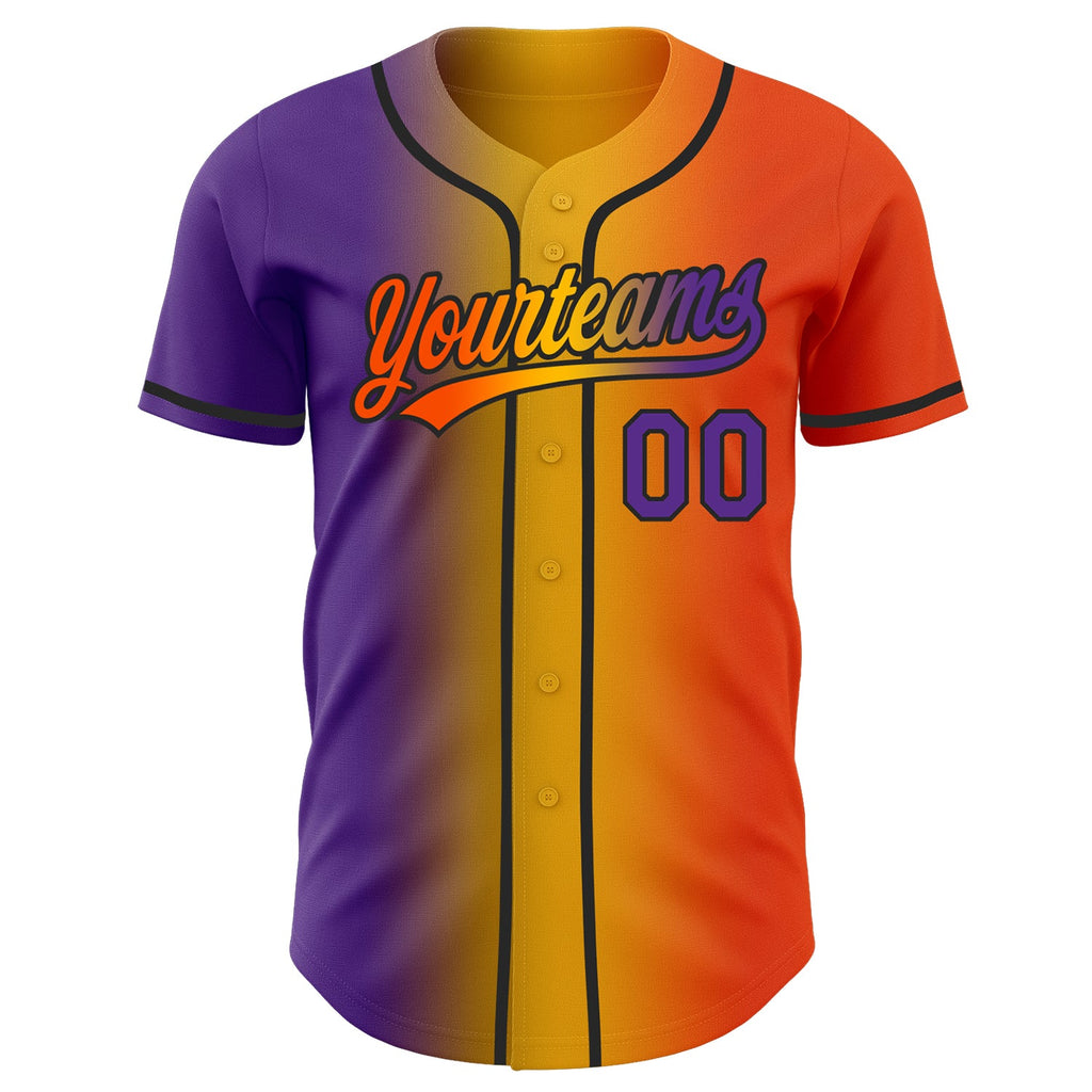 Custom Orange Purple Gold-Black Authentic Gradient Fashion Baseball Jersey