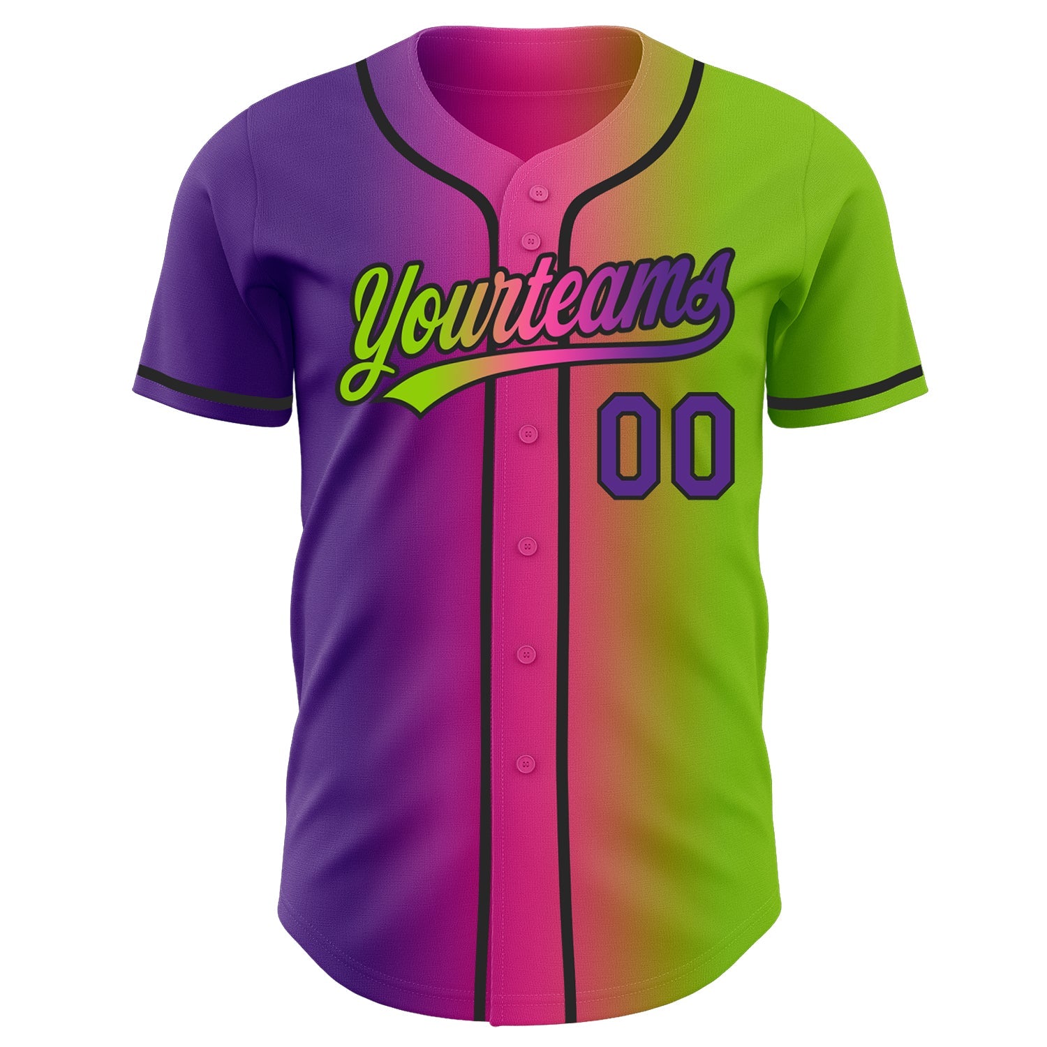 Custom Neon Green Purple Pink-Black Authentic Gradient Fashion Baseball Jersey
