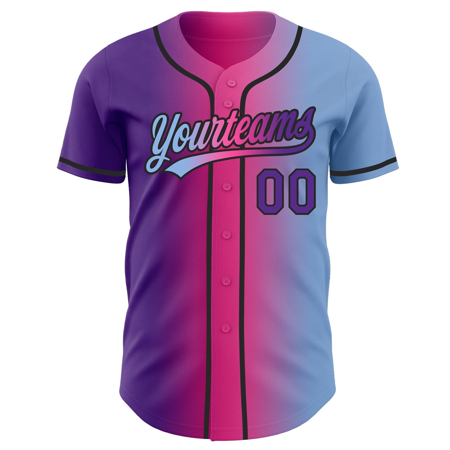 Custom Light Blue Purple Pink-Black Authentic Gradient Fashion Baseball Jersey