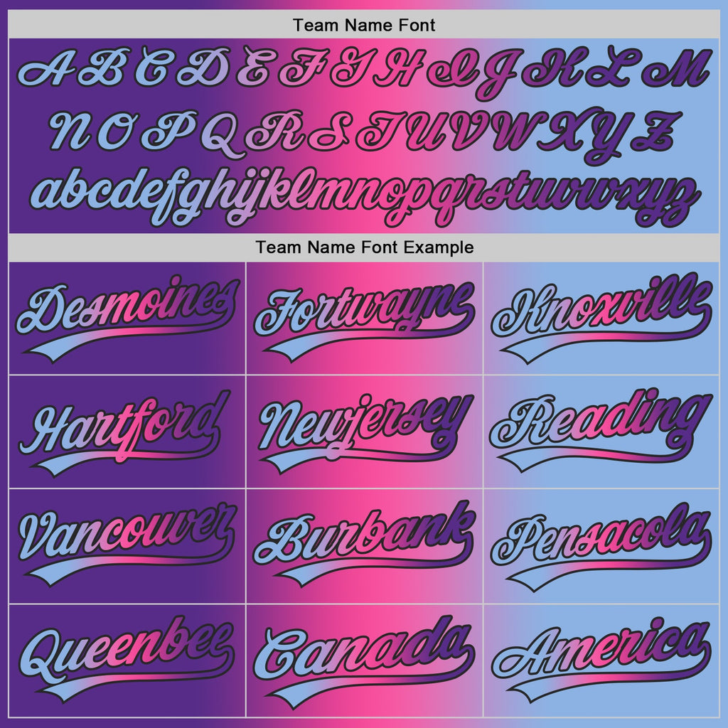 Custom Light Blue Purple Pink-Black Authentic Gradient Fashion Baseball Jersey