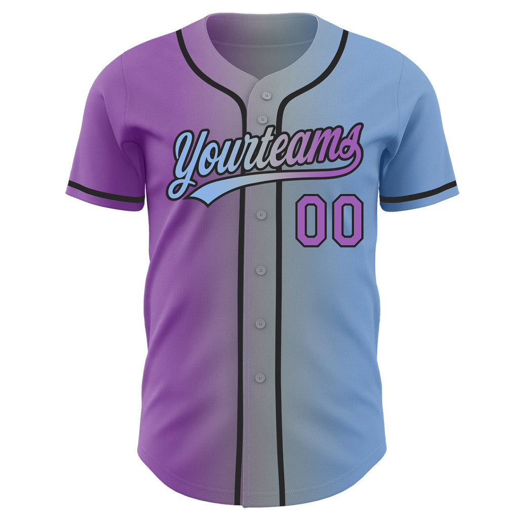Custom Light Blue Medium Purple Gray-Black Authentic Gradient Fashion Baseball Jersey