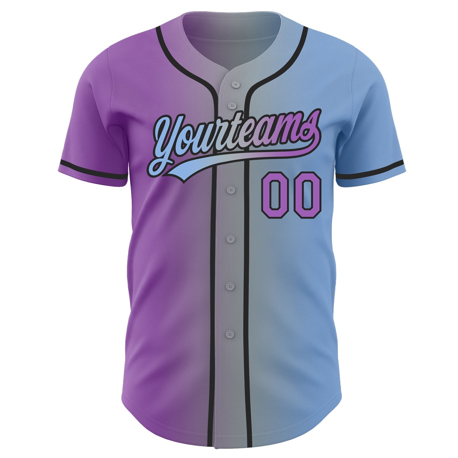 Custom Light Blue Medium Purple Gray-Black Authentic Gradient Fashion Baseball Jersey