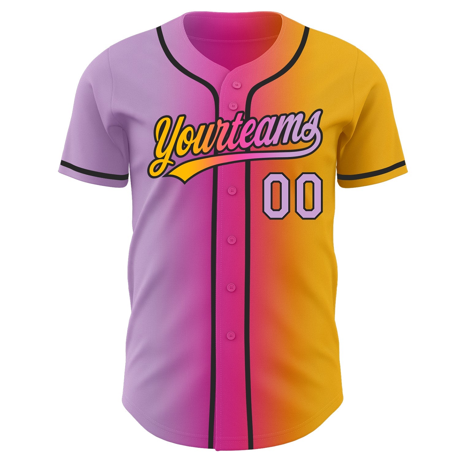 Custom Gold Light Purple Pink-Black Authentic Gradient Fashion Baseball Jersey