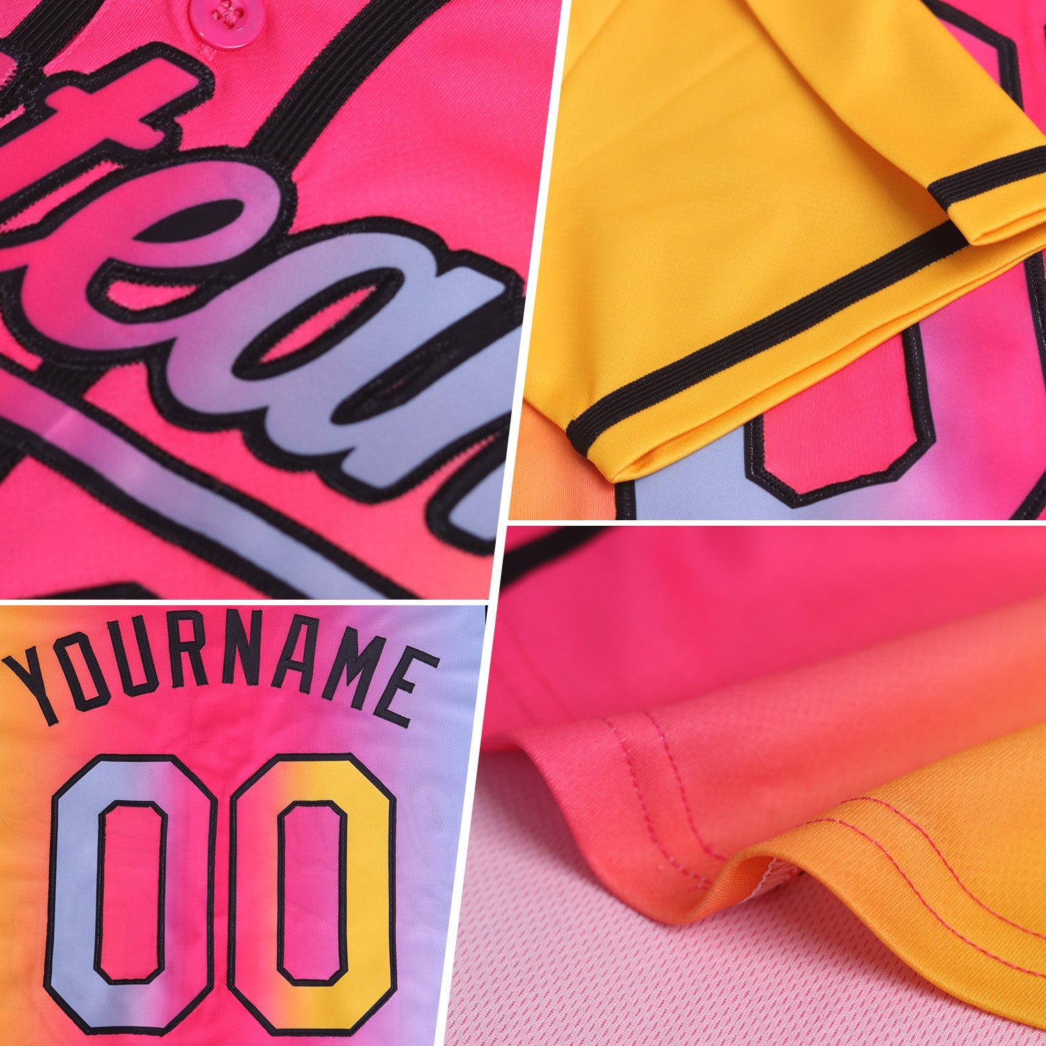 Custom Neon Green Neon Pink Bay Orange-Black Authentic Gradient Fashion Baseball Jersey