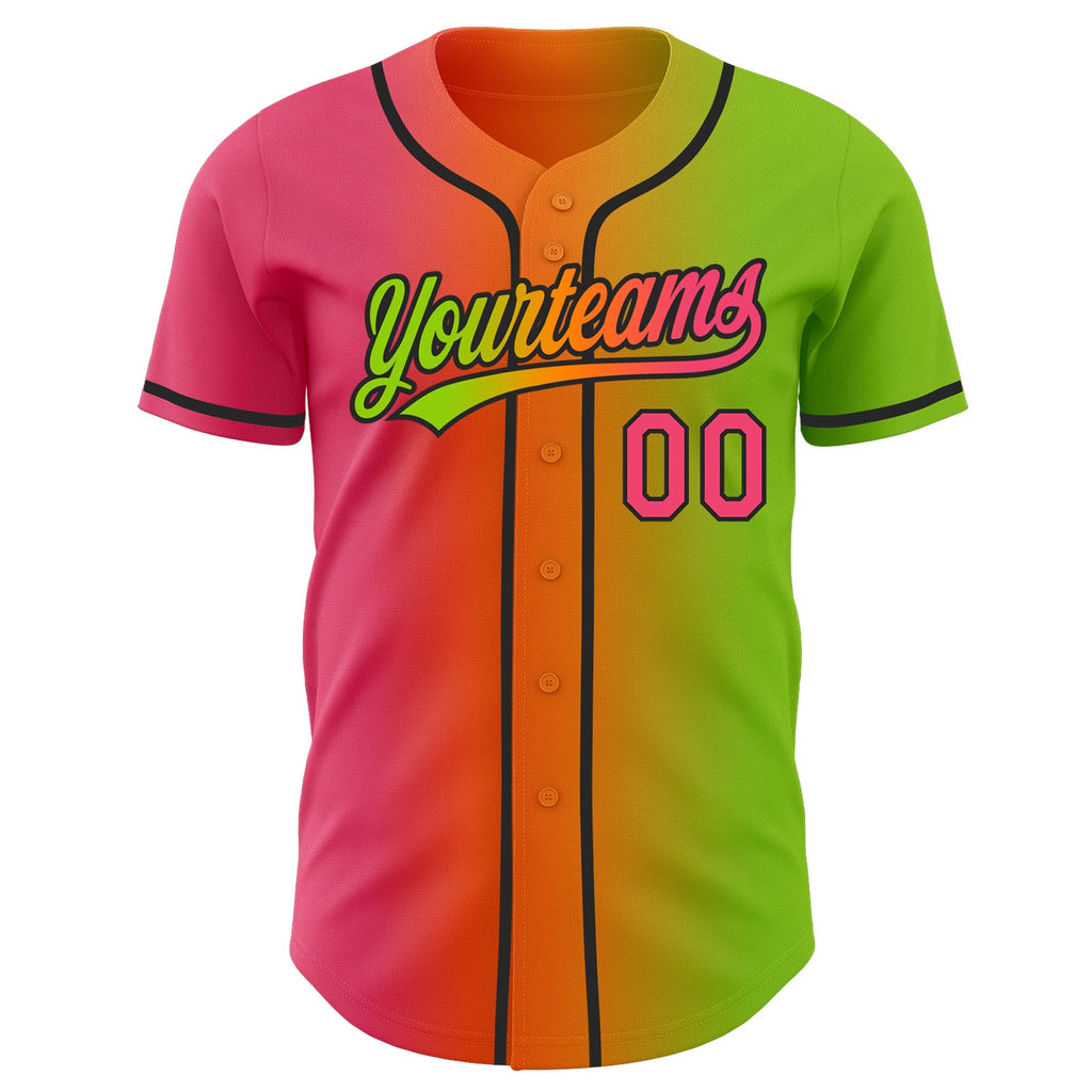 Custom Neon Green Neon Pink Bay Orange-Black Authentic Gradient Fashion Baseball Jersey