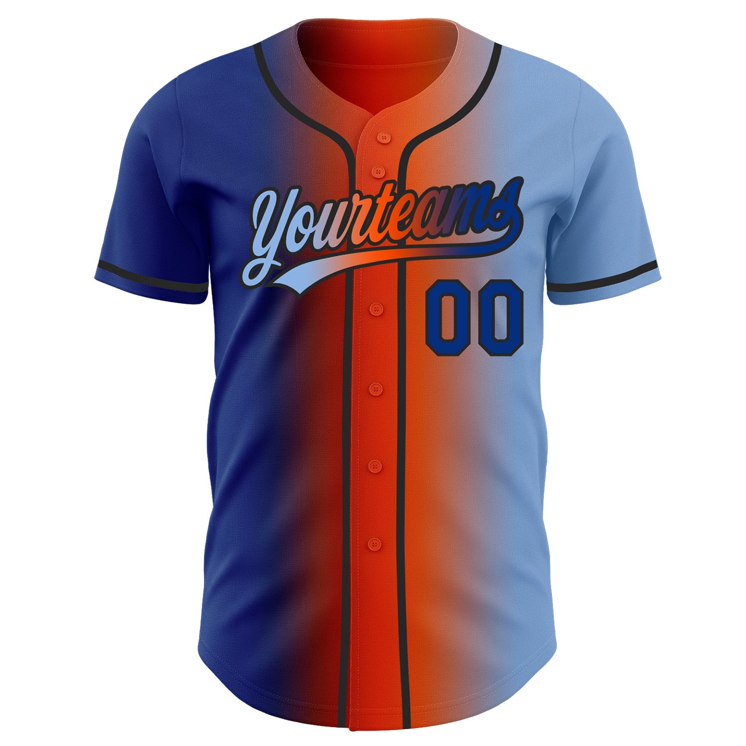 Custom Light Blue Royal Orange-Black Authentic Gradient Fashion Baseball Jersey
