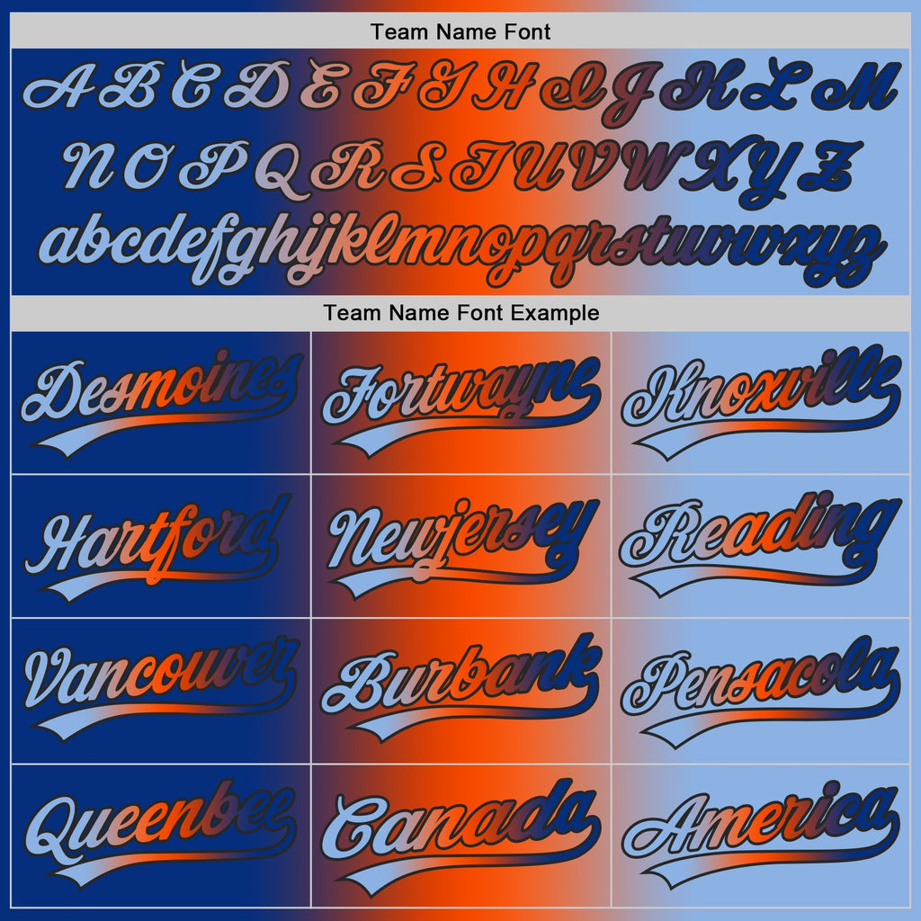Custom Light Blue Royal Orange-Black Authentic Gradient Fashion Baseball Jersey