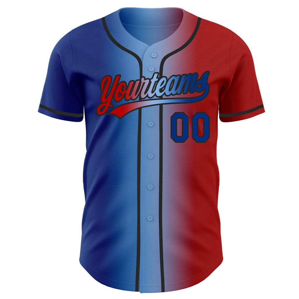 Custom Red Royal Light Blue-Black Authentic Gradient Fashion Baseball Jersey