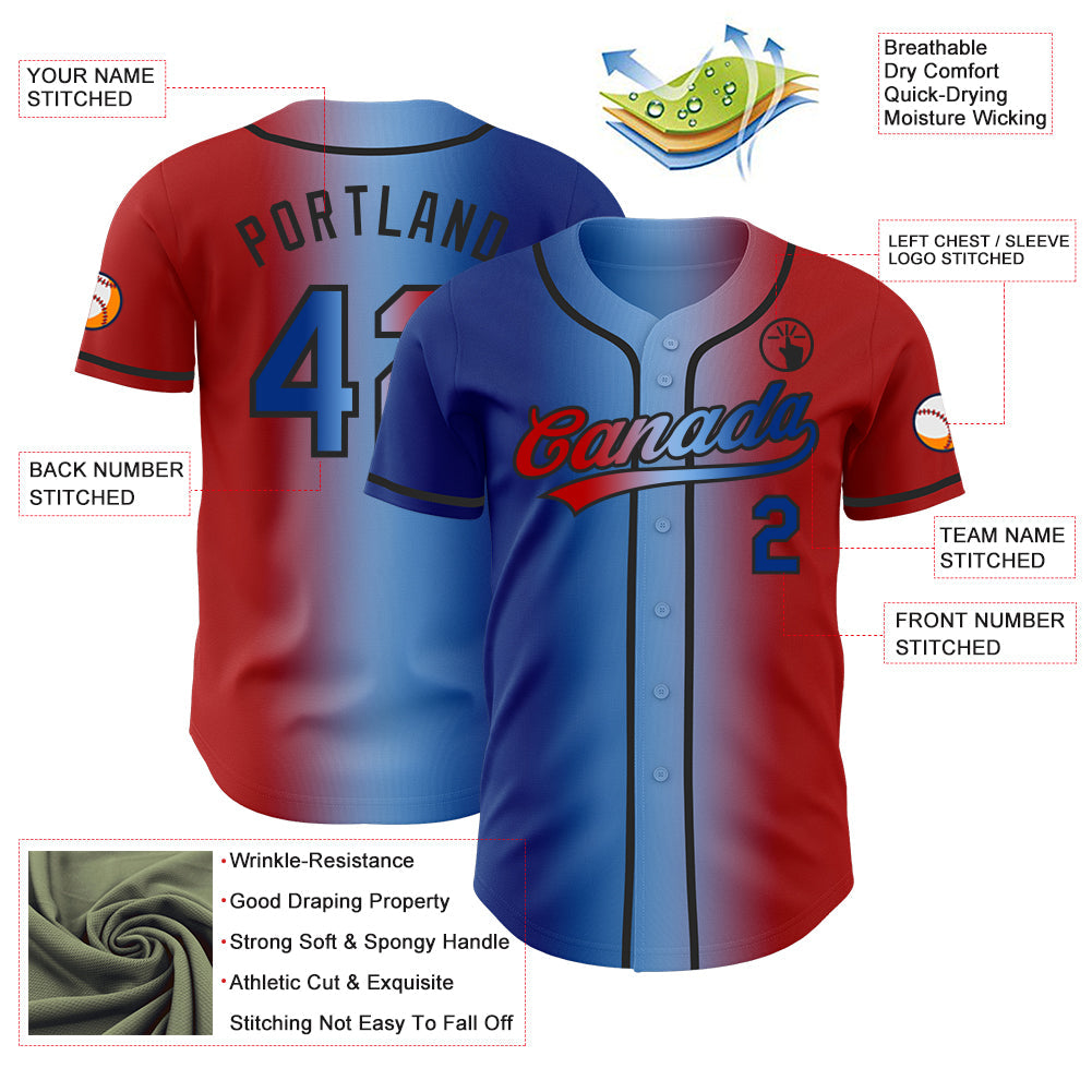 Custom Red Royal Light Blue-Black Authentic Gradient Fashion Baseball Jersey