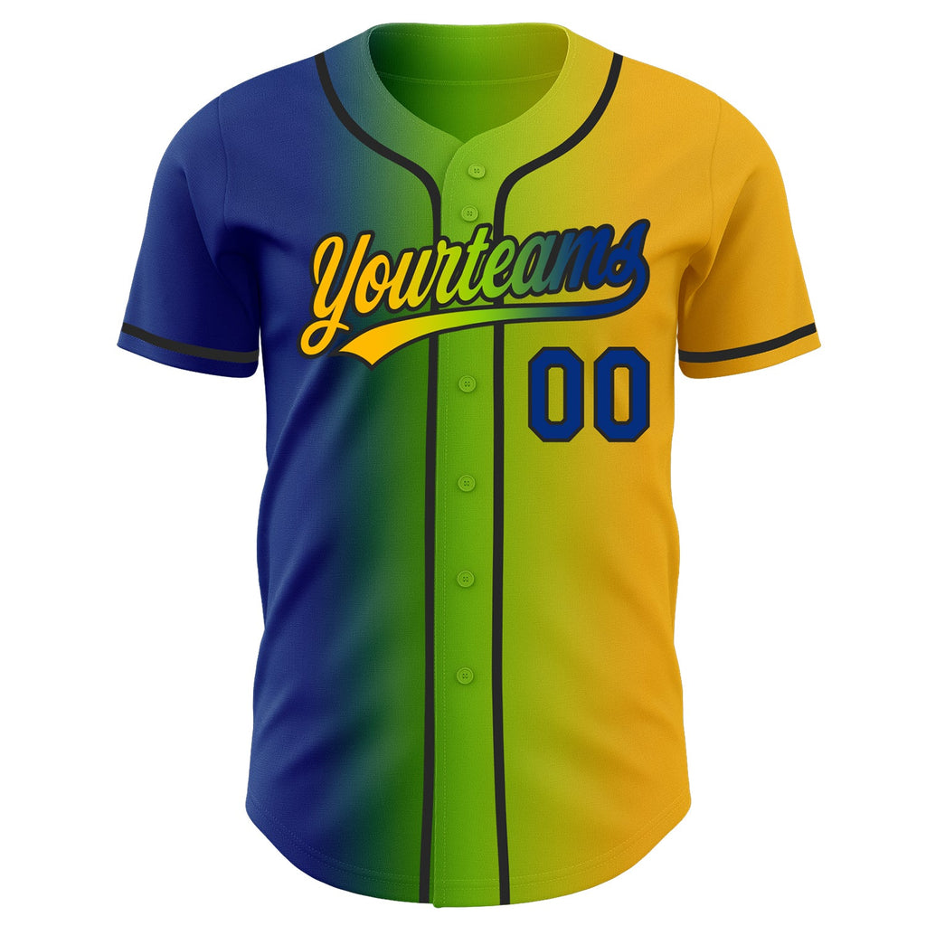 Custom Gold Royal Neon Green-Black Authentic Gradient Fashion Baseball Jersey