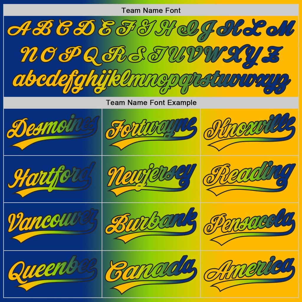 Custom Gold Royal Neon Green-Black Authentic Gradient Fashion Baseball Jersey
