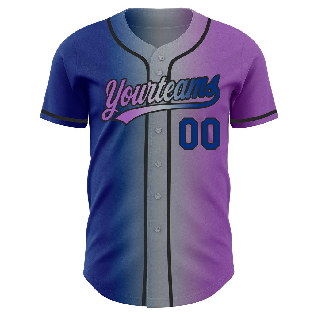 Custom Medium Purple Royal Gray-Black Authentic Gradient Fashion Baseball Jersey