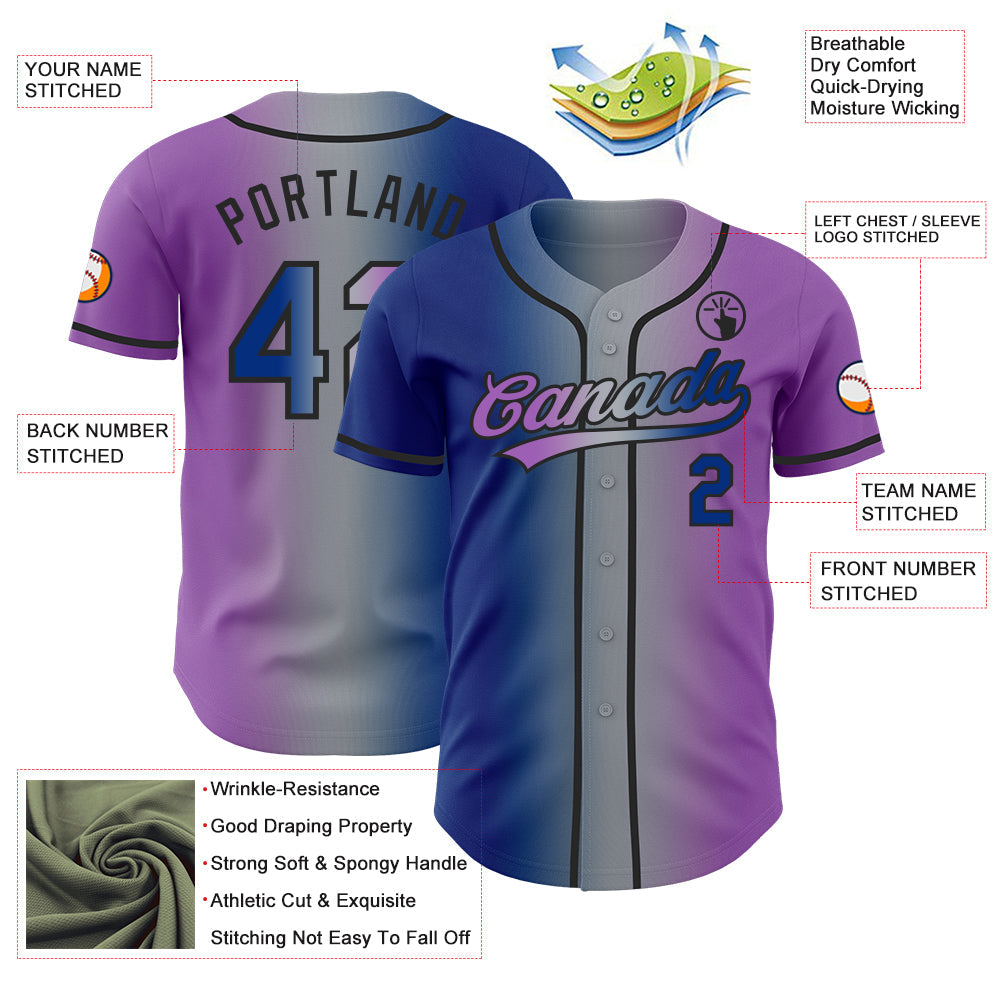 Custom Medium Purple Royal Gray-Black Authentic Gradient Fashion Baseball Jersey
