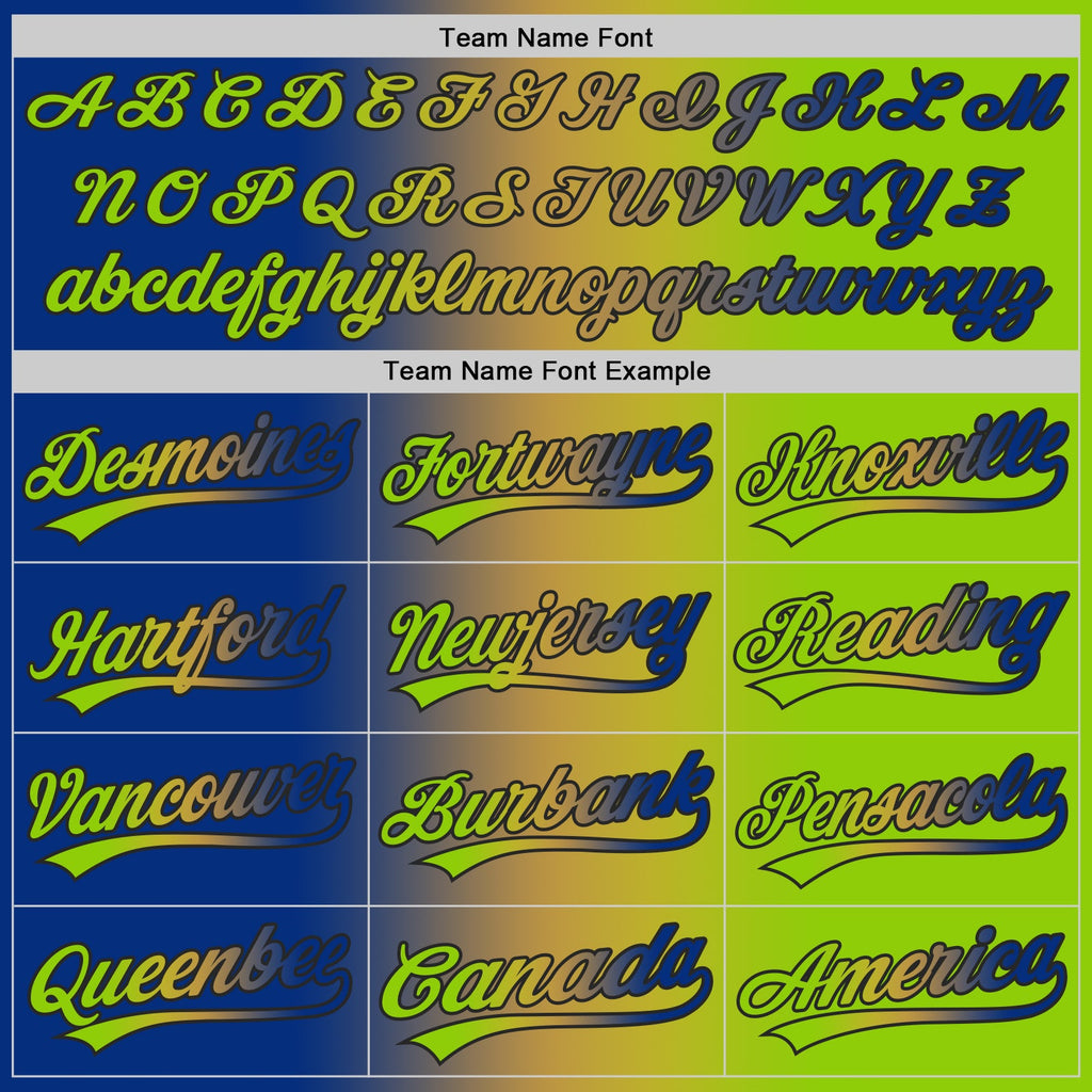 Custom Neon Green Royal Old Gold-Black Authentic Gradient Fashion Baseball Jersey