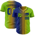 Custom Neon Green Royal Old Gold-Black Authentic Gradient Fashion Baseball Jersey