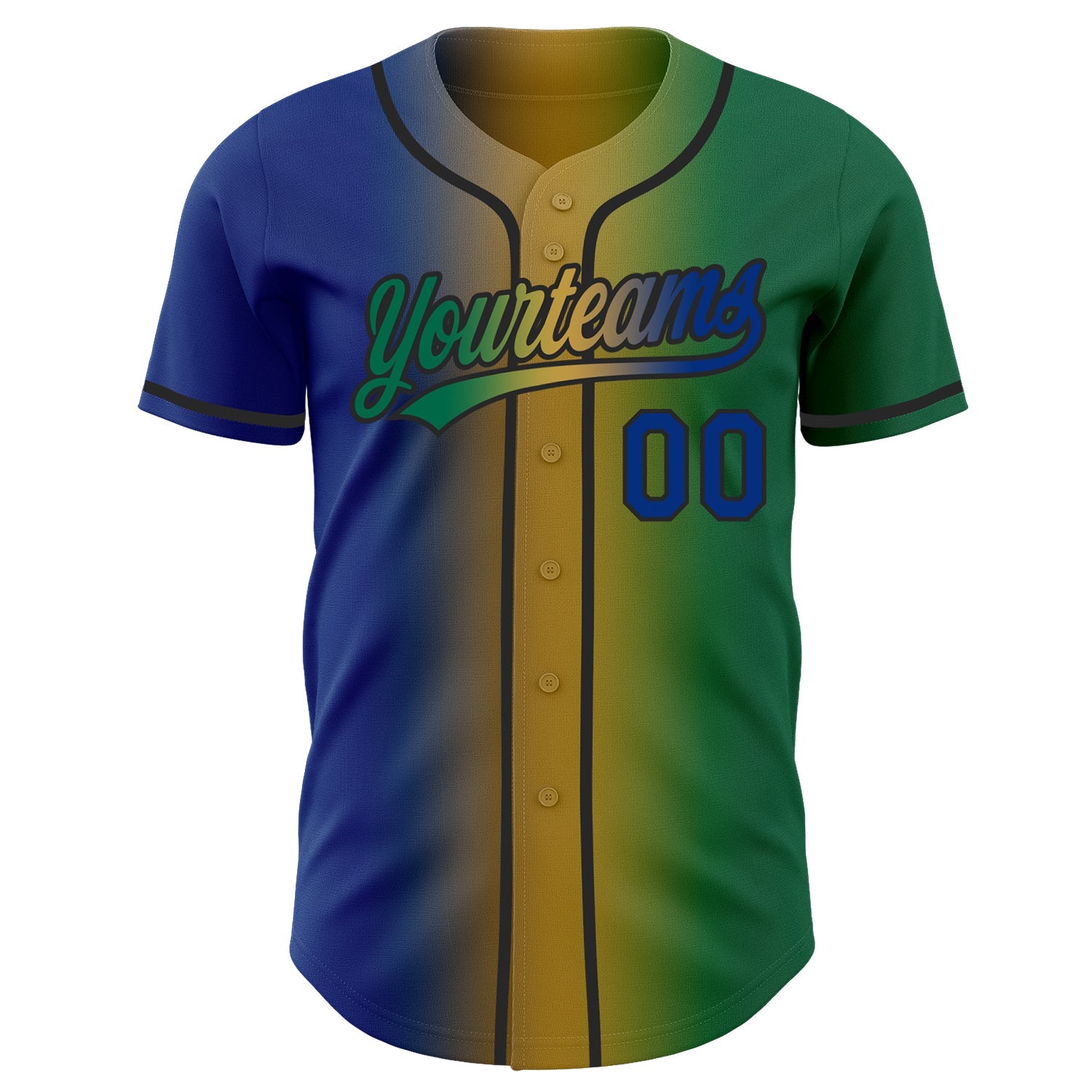 Custom Kelly Green Royal Old Gold-Black Authentic Gradient Fashion Baseball Jersey