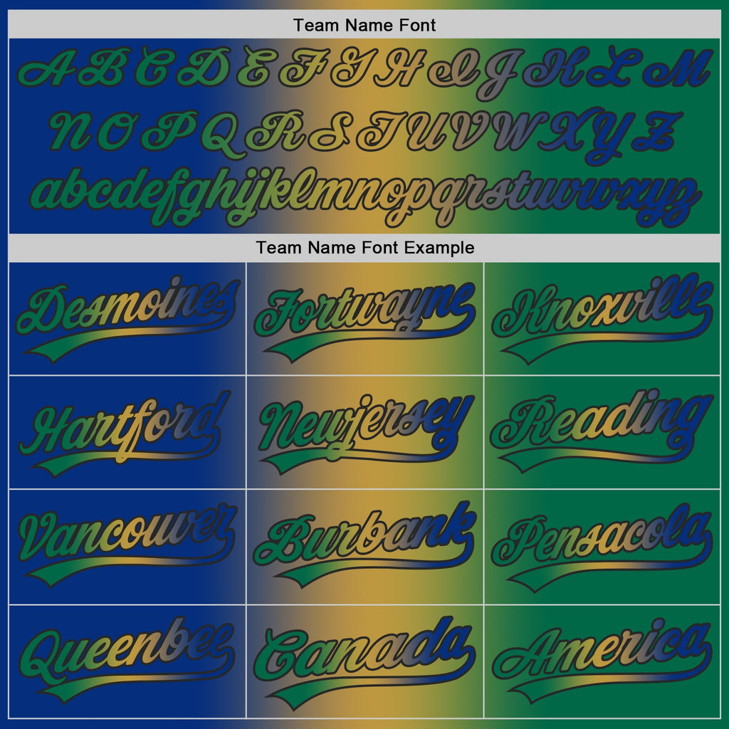 Custom Kelly Green Royal Old Gold-Black Authentic Gradient Fashion Baseball Jersey
