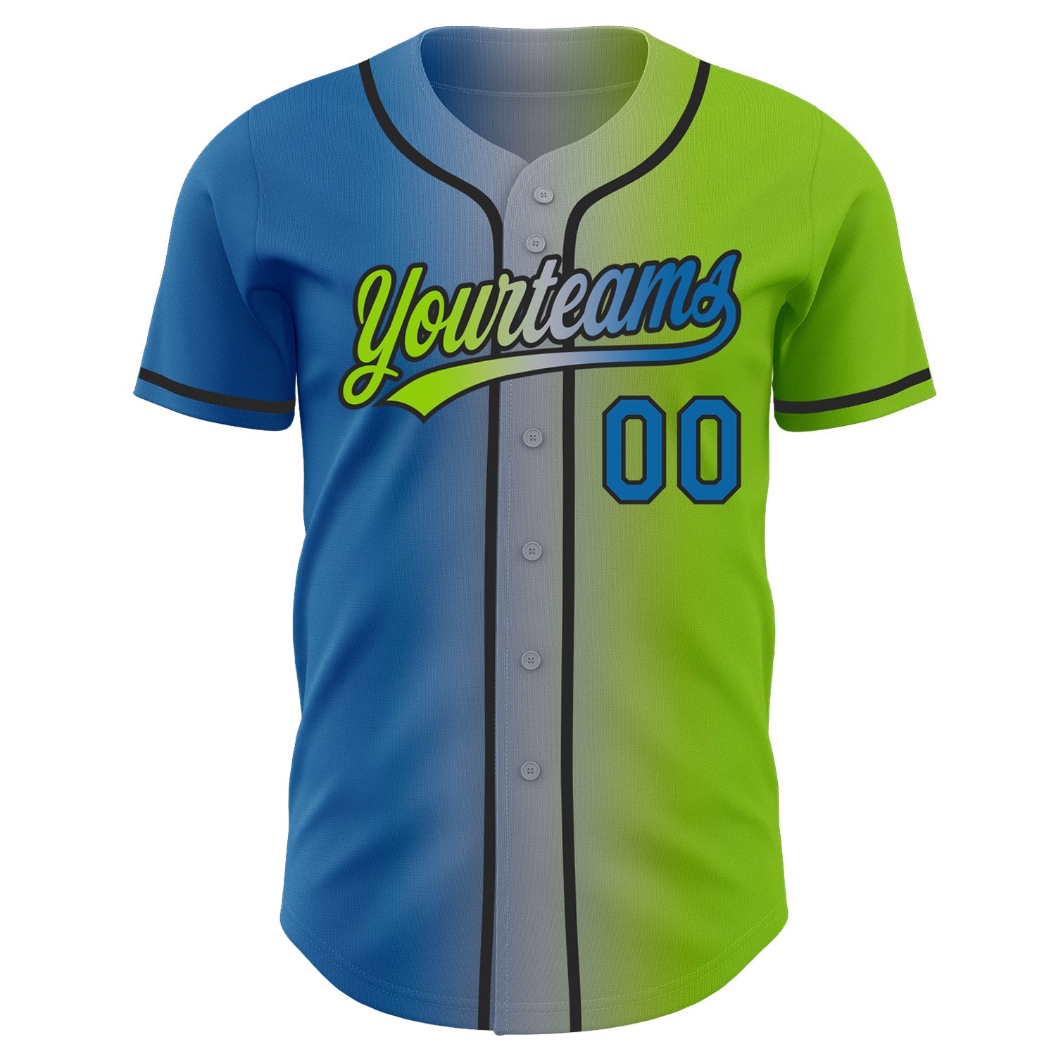Custom Neon Green Blue Gray-Black Authentic Gradient Fashion Baseball Jersey