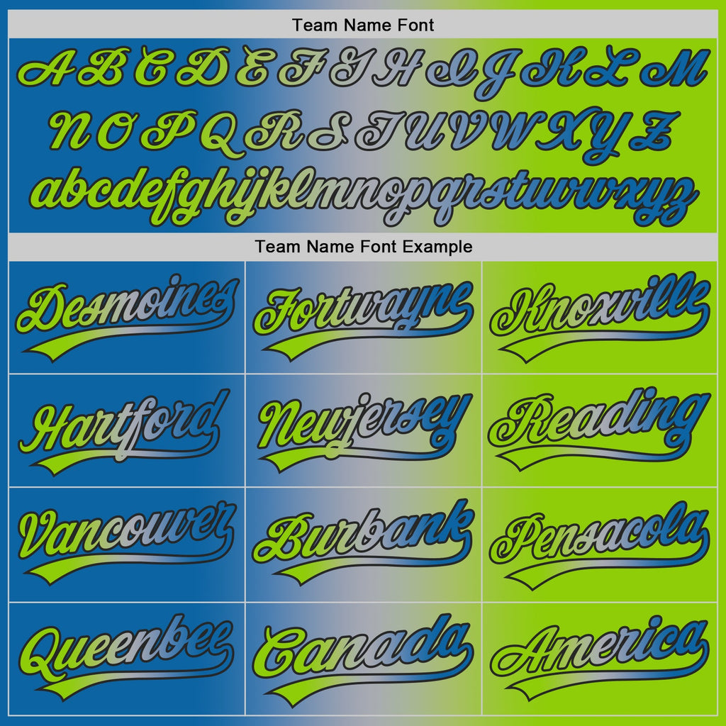 Custom Neon Green Blue Gray-Black Authentic Gradient Fashion Baseball Jersey