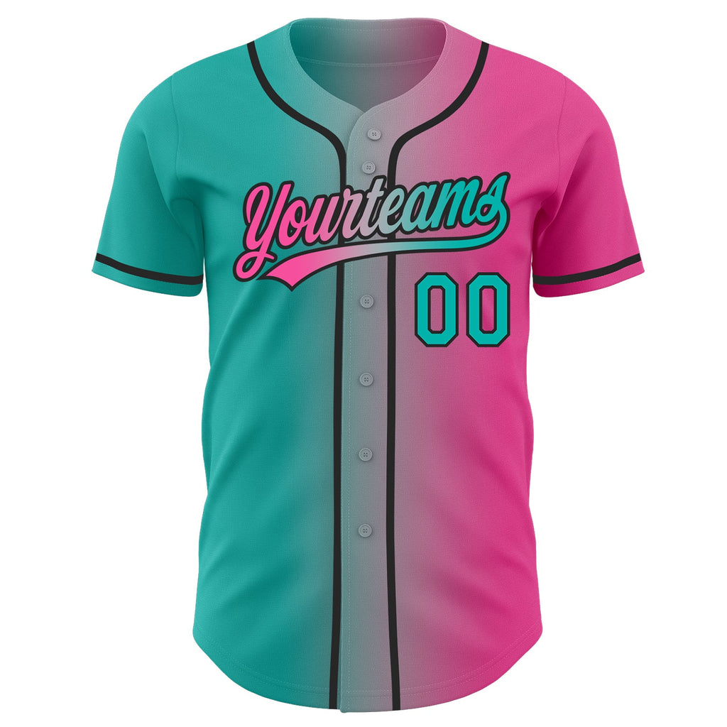 Custom Pink Aqua Gray-Black Authentic Gradient Fashion Baseball Jersey