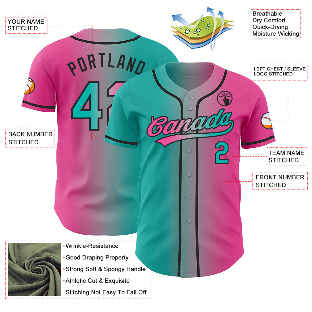 Custom Pink Aqua Gray-Black Authentic Gradient Fashion Baseball Jersey