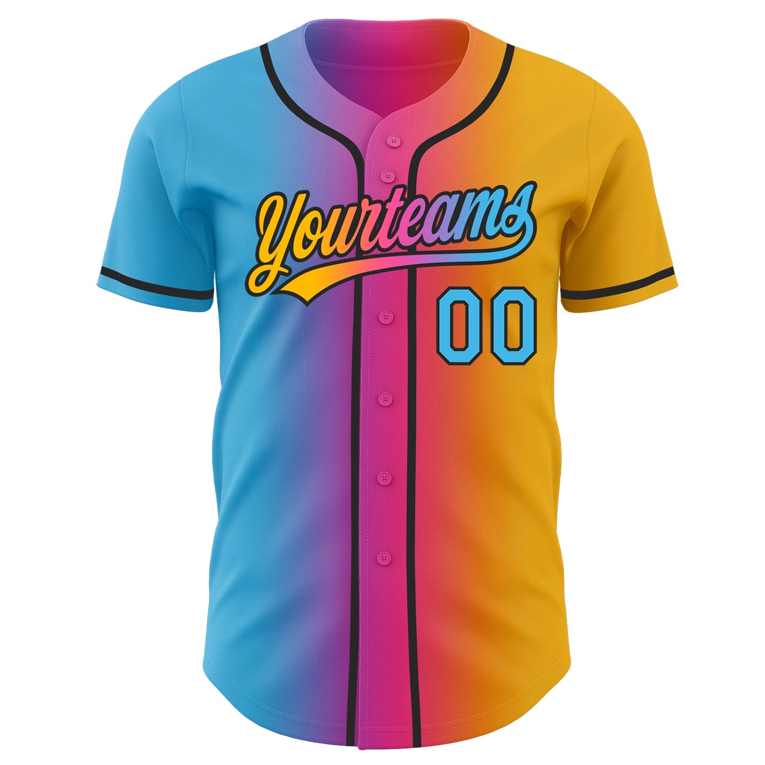 Custom Gold Sky Blue Pink-Black Authentic Gradient Fashion Baseball Jersey