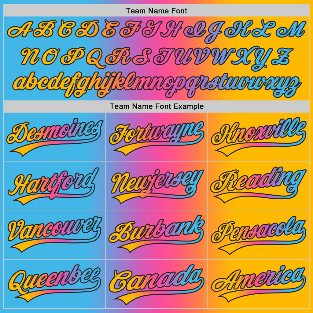 Custom Gold Sky Blue Pink-Black Authentic Gradient Fashion Baseball Jersey
