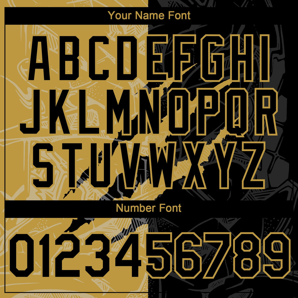 Custom Graffiti Pattern Black-Old Gold 3D Scratch Authentic Baseball Jersey