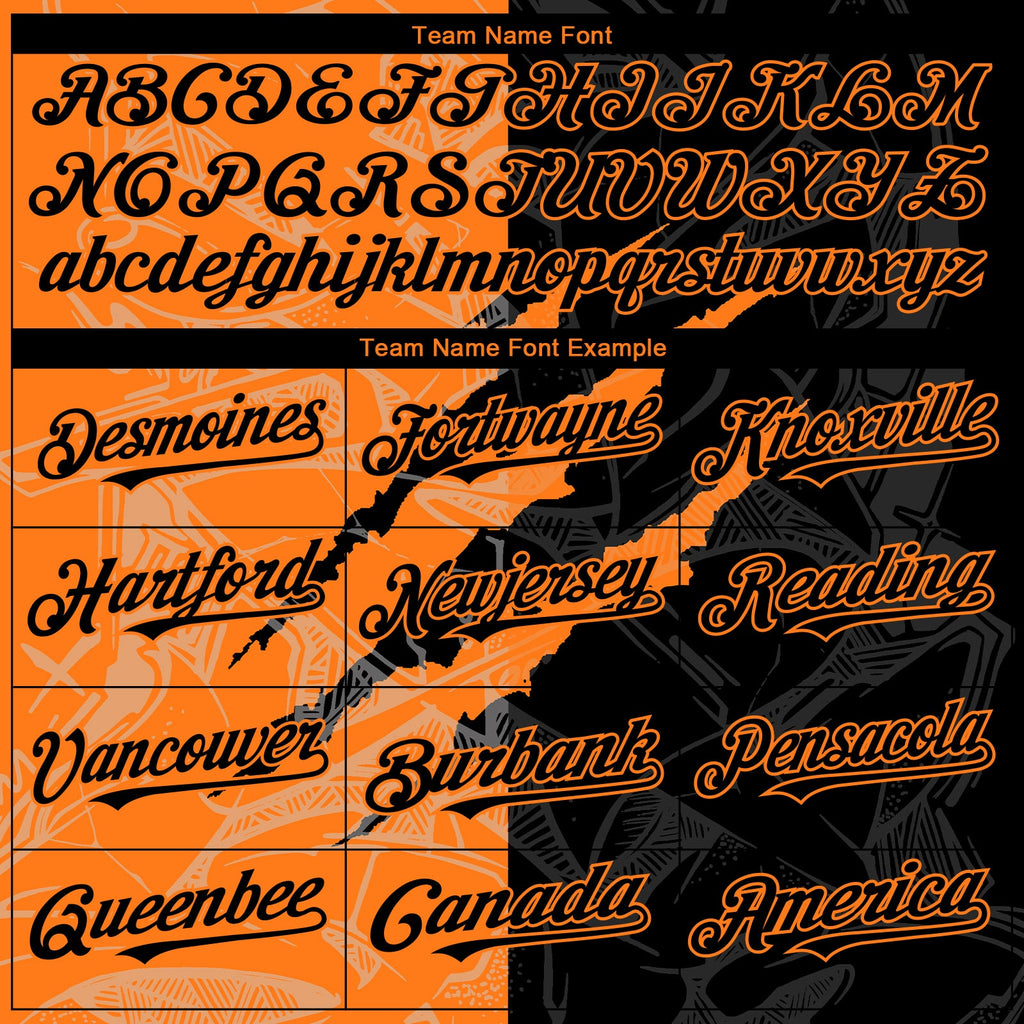 Custom Graffiti Pattern Black-Bay Orange 3D Scratch Authentic Baseball Jersey