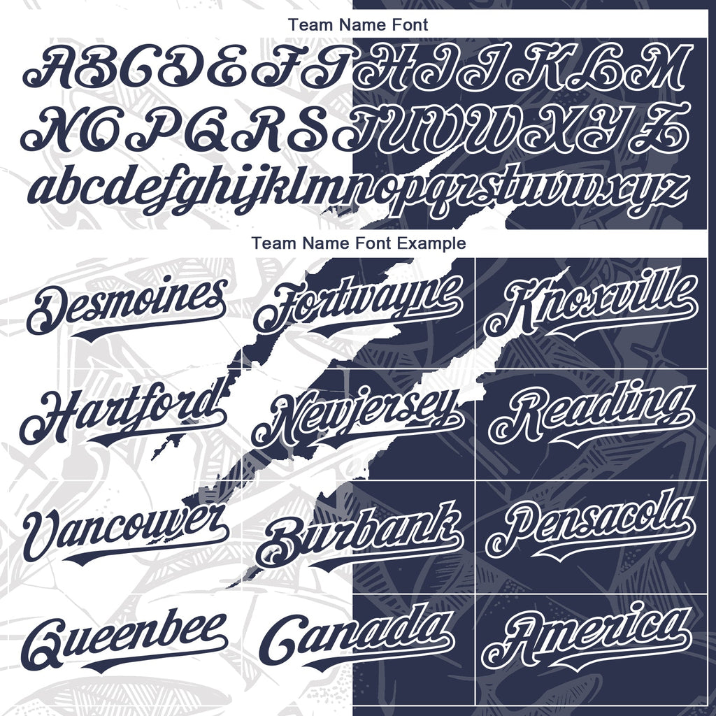 Custom Graffiti Pattern Navy-White 3D Scratch Authentic Baseball Jersey