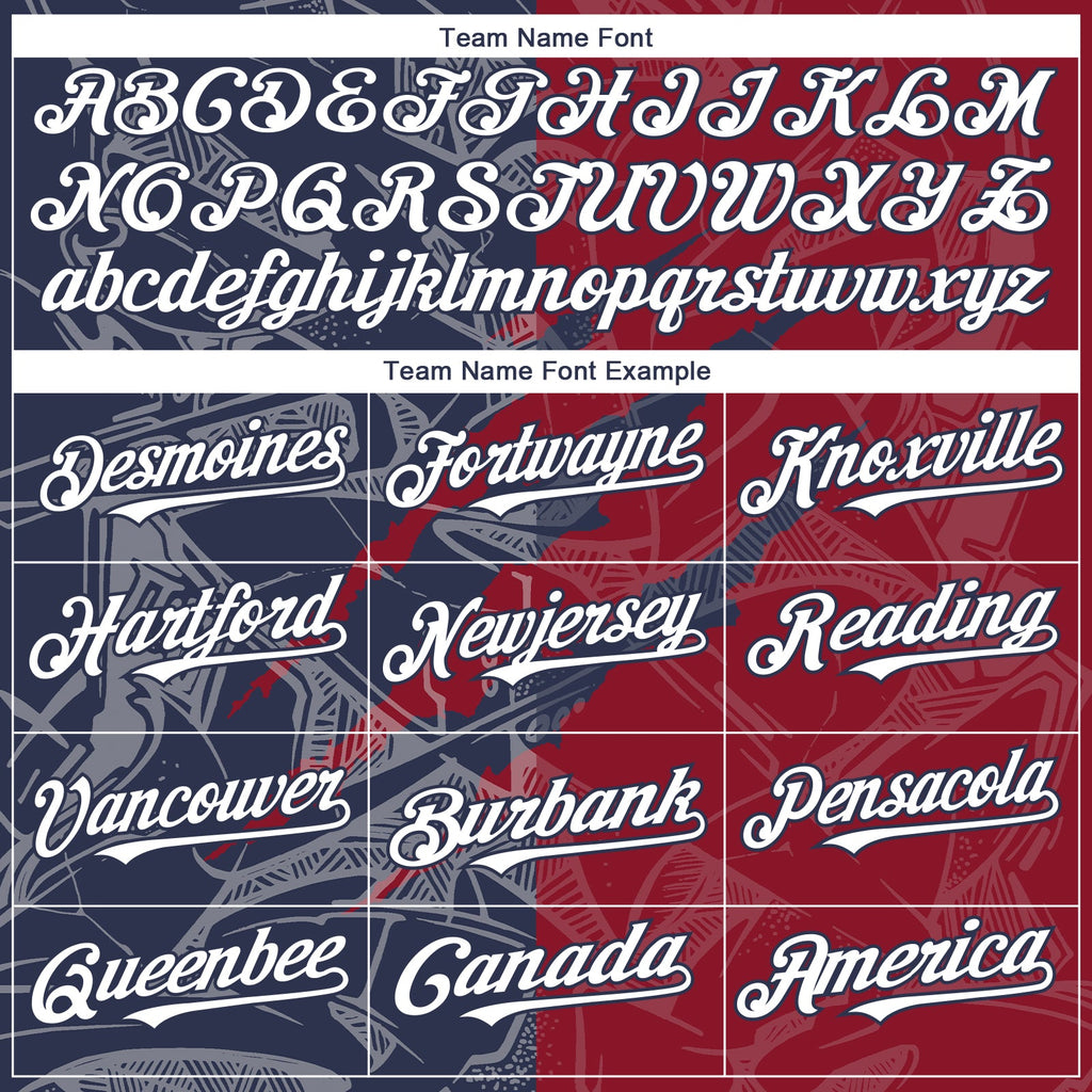 Custom Graffiti Pattern White Navy-Crimson 3D Scratch Authentic Baseball Jersey