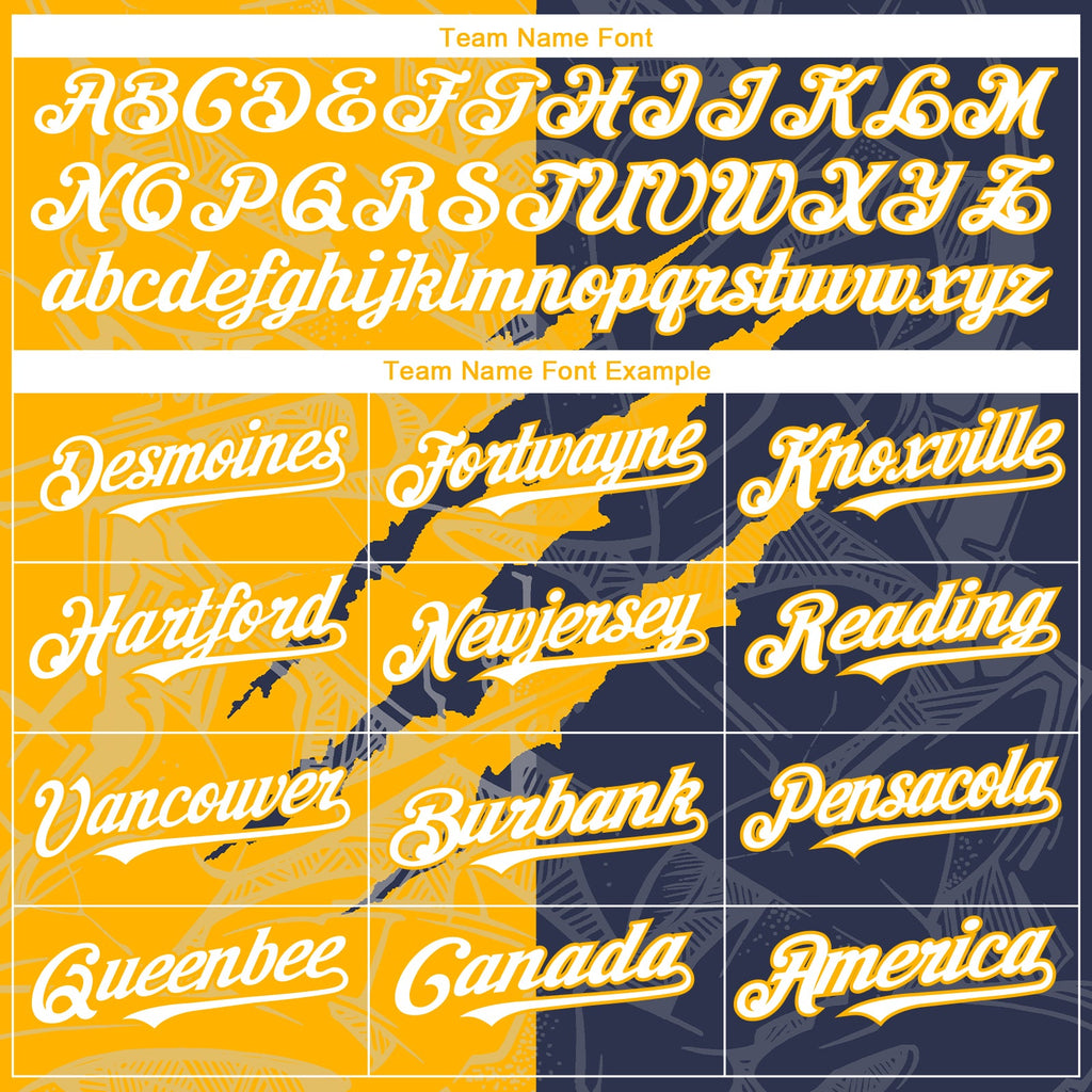 Custom Graffiti Pattern White Navy-Gold 3D Scratch Authentic Baseball Jersey