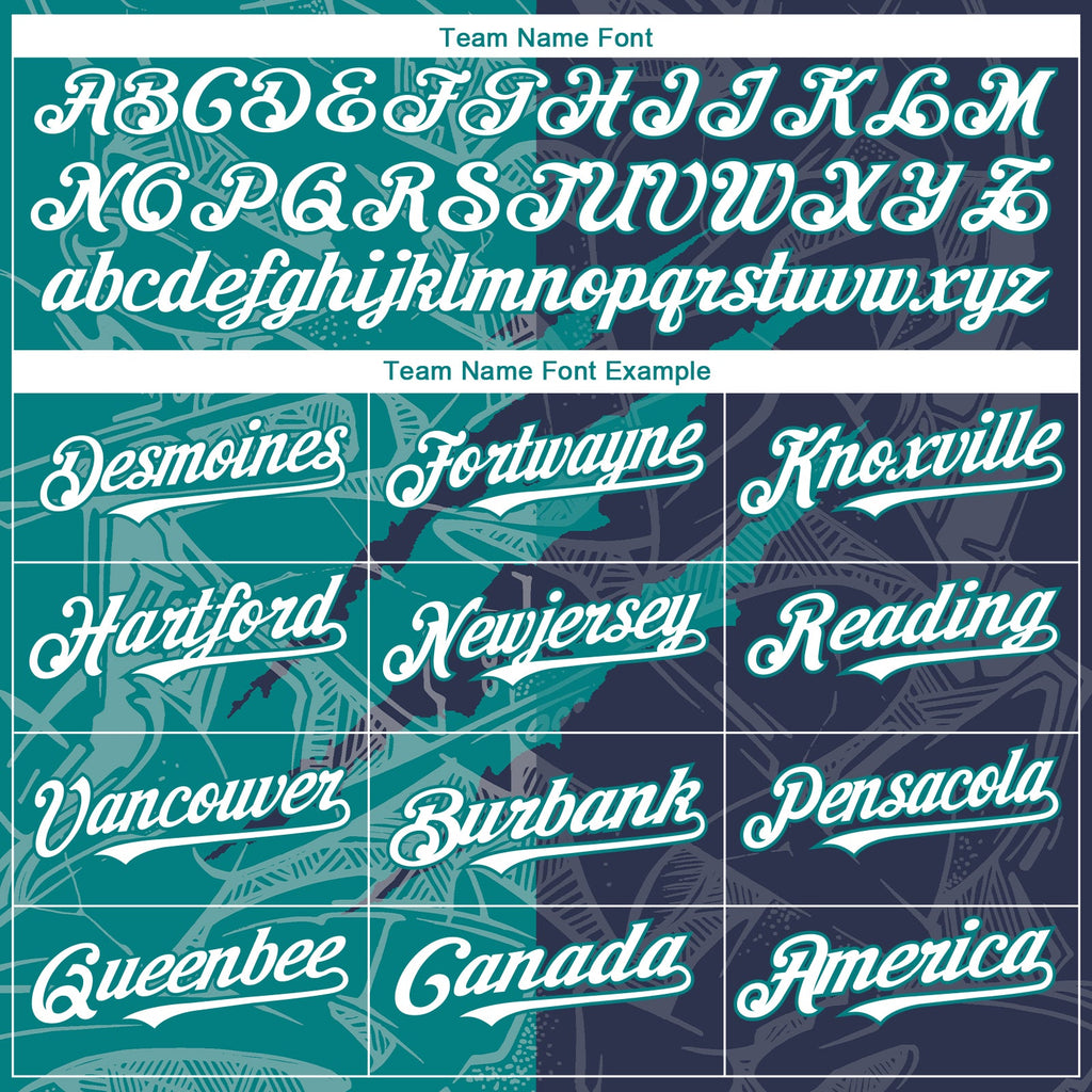 Custom Graffiti Pattern White Navy-Teal 3D Scratch Authentic Baseball Jersey