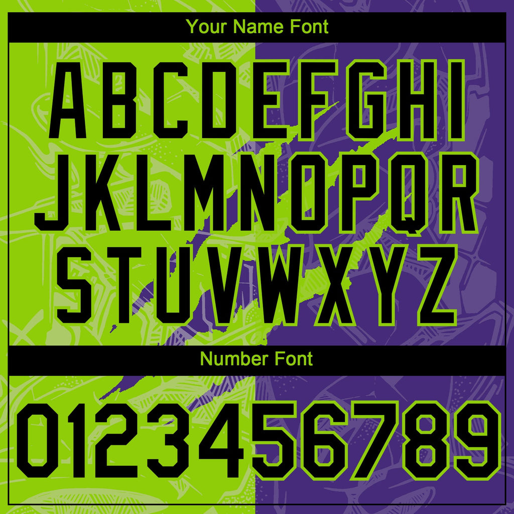 Custom Graffiti Pattern Black Purple-Neon Green 3D Scratch Authentic Baseball Jersey