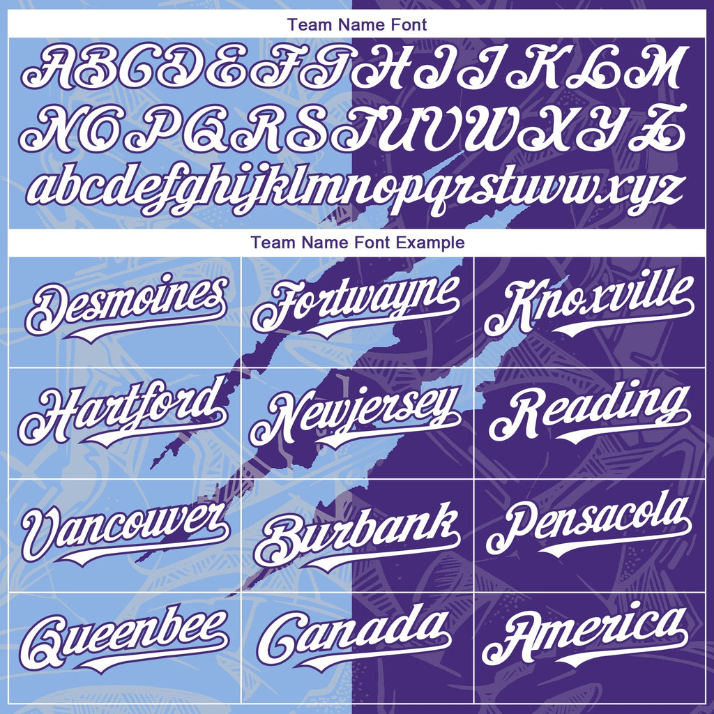 Custom Graffiti Pattern White Purple-Light Blue 3D Scratch Authentic Baseball Jersey