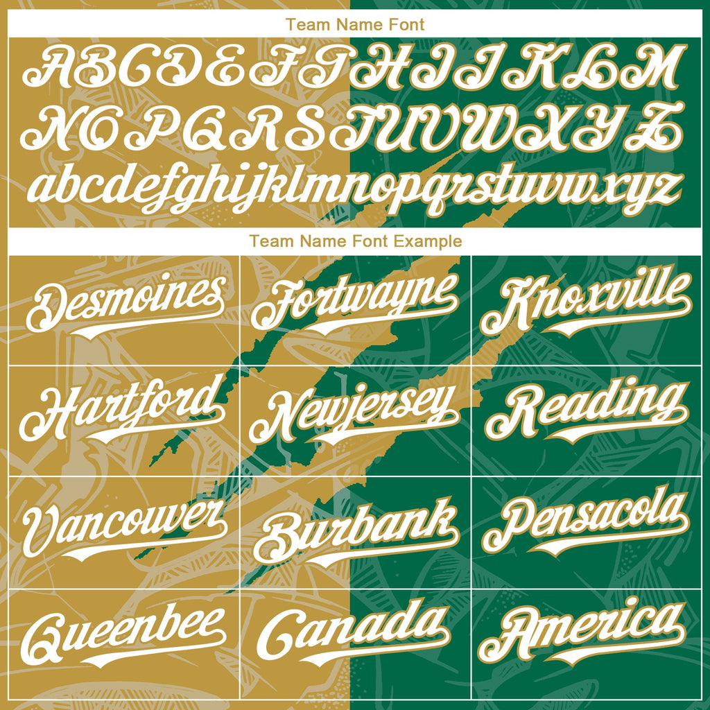 Custom Graffiti Pattern White Kelly Green-Old Gold 3D Scratch Authentic Baseball Jersey